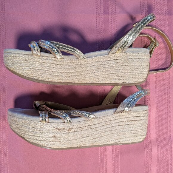 Gianni Bini Gold Sequin Ankle Strap Platform Sandals - Picture 4 of 14